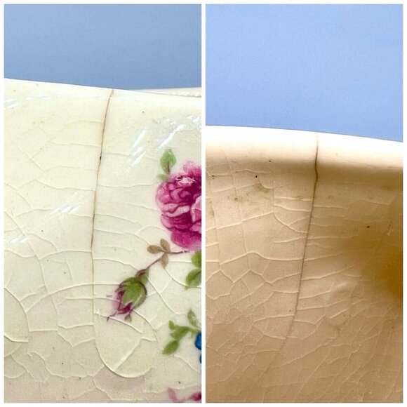 Vintage Ceramic Dutch Clog Shoe Cream Floral Transferware Small Collectible - Picture 9 of 9